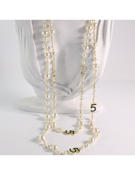 Naszyjnik ze stali chirurgicznej złoty PERŁY "PIĄTKA" Lolita Akcesoria