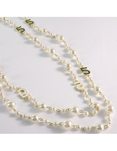 Naszyjnik ze stali chirurgicznej złoty PERŁY...