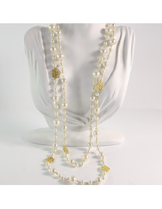 Naszyjnik ze stali chirurgicznej złoty PERŁY KWIAT Lolita...