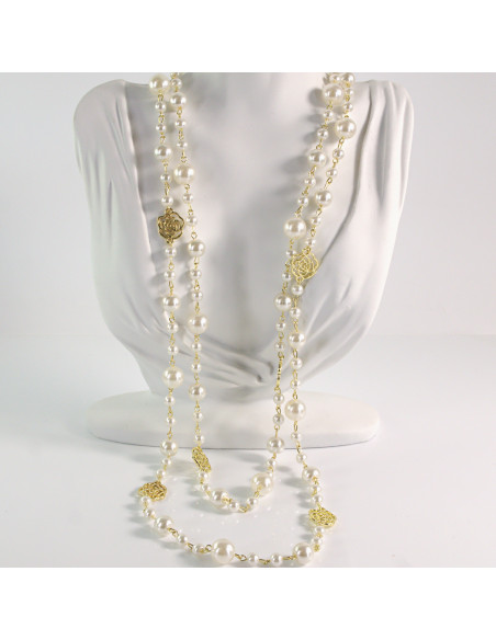 Naszyjnik ze stali chirurgicznej złoty PERŁY KWIAT Lolita Akcesoria