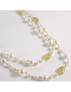 Naszyjnik ze stali chirurgicznej złoty PERŁY KWIAT Lolita... 2