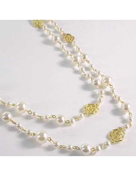 Naszyjnik ze stali chirurgicznej złoty PERŁY KWIAT Lolita Akcesoria