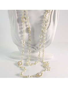 Naszyjnik ze stali chirurgicznej złoty PERŁY Lolita...