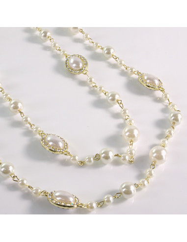 Naszyjnik ze stali chirurgicznej złoty PERŁY...