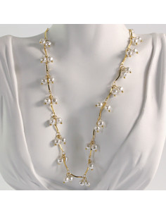 Naszyjnik ze stali chirurgicznej złoty podwójne perełki...