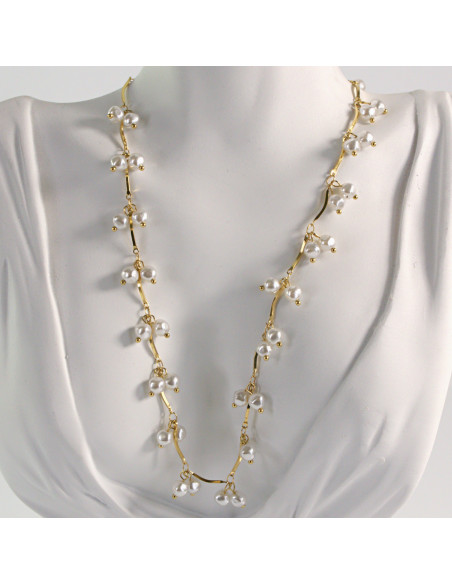 Naszyjnik ze stali chirurgicznej złoty podwójne perełki Lolita Akcesoria