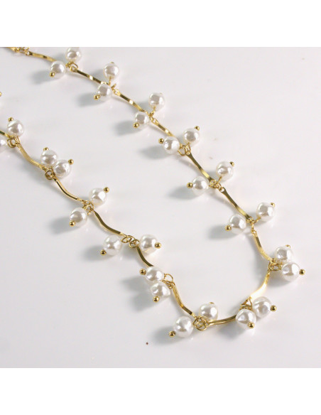 Naszyjnik ze stali chirurgicznej złoty podwójne perełki Lolita Akcesoria