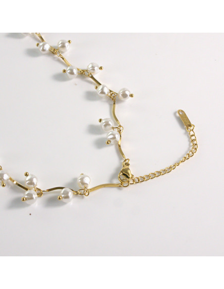 Naszyjnik ze stali chirurgicznej złoty podwójne perełki Lolita Akcesoria