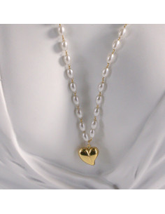 Naszyjnik ze stali chirurgicznej złoty perełki serce...