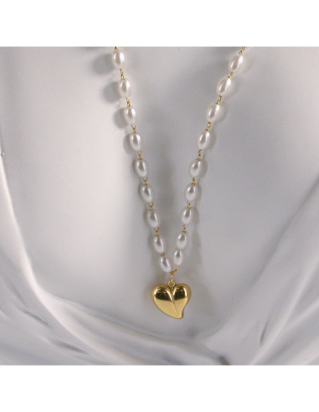 Naszyjnik ze stali chirurgicznej złoty perełki serce Lolita Akcesoria