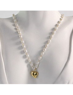 Naszyjnik ze stali chirurgicznej złoty perełki serce... 2