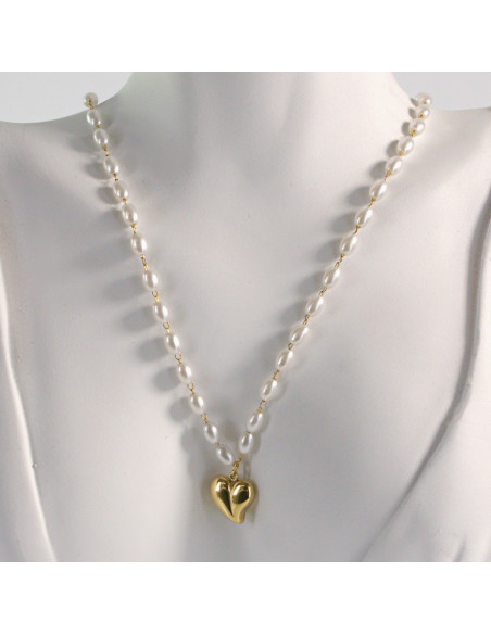Naszyjnik ze stali chirurgicznej złoty perełki serce Lolita Akcesoria