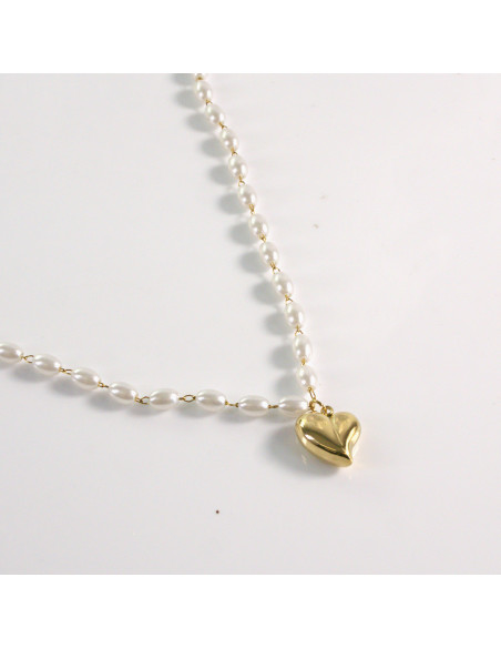 Naszyjnik ze stali chirurgicznej złoty perełki serce Lolita Akcesoria