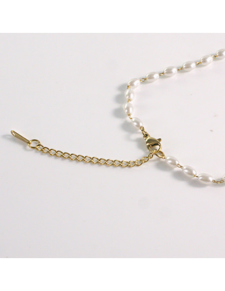 Naszyjnik ze stali chirurgicznej złoty perełki serce Lolita Akcesoria