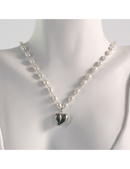 Naszyjnik ze stali chirurgicznej srebrny perełki serce Lolita Akcesoria