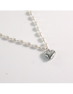 Naszyjnik ze stali chirurgicznej srebrny perełki serce... 2