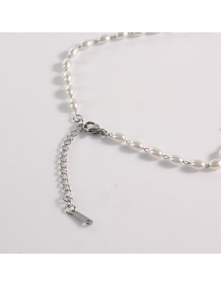 Naszyjnik ze stali chirurgicznej srebrny perełki serce Lolita Akcesoria