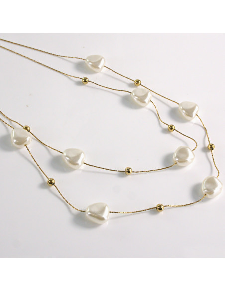 Naszyjnik ze stali chirurgicznej złoty podwójny perły Lolita Akcesoria