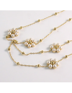 Naszyjnik ze stali chirurgicznej złoty kwiatki perły... 2