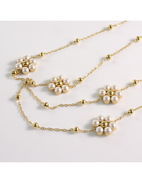 Naszyjnik ze stali chirurgicznej złoty kwiatki perły Lolita Akcesoria