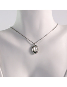 Naszyjnik ze stali chirurgicznej srebrny kamień kocie oko...