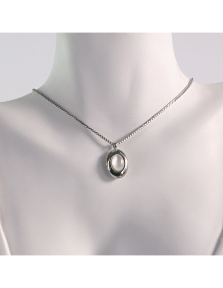 Naszyjnik ze stali chirurgicznej srebrny kamień kocie oko Lolita Akcesoria