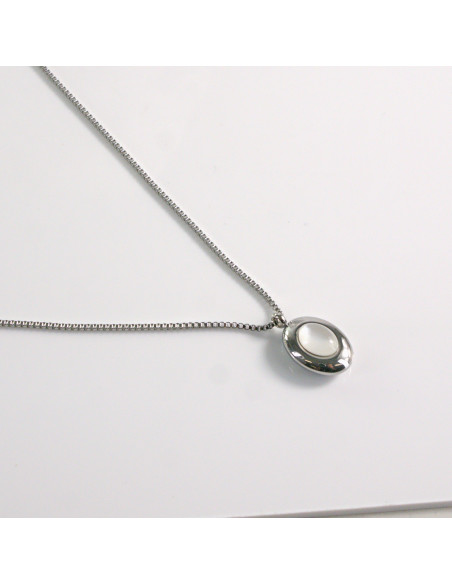 Naszyjnik ze stali chirurgicznej srebrny kamień kocie oko Lolita Akcesoria