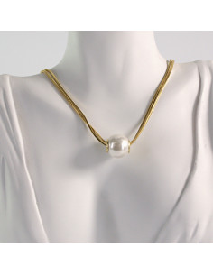 Naszyjnik ze stali chirurgicznej złoty kulka perła Lolita...