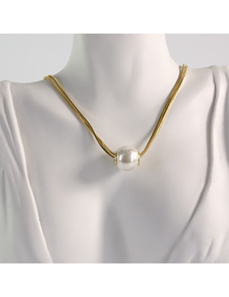 Naszyjnik ze stali chirurgicznej złoty kulka perła Lolita Akcesoria