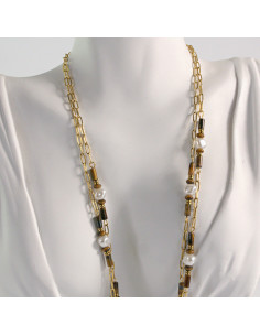 Naszyjnik ze stali chirurgicznej złoty bambus perła...