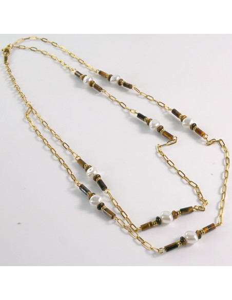 Naszyjnik ze stali chirurgicznej złoty bambus perła Lolita Akcesoria