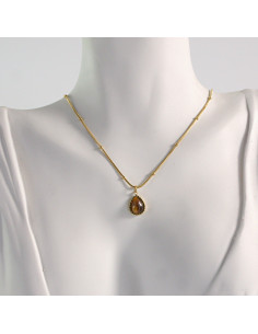 Naszyjnik ze stali chirurgicznej złoty łezka brązowa...
