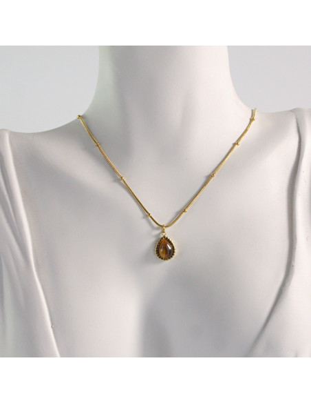 Naszyjnik ze stali chirurgicznej złoty łezka brązowa Lolita Akcesoria