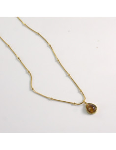 Naszyjnik ze stali chirurgicznej złoty łezka brązowa... 2