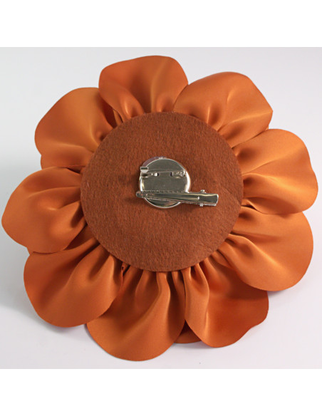 KWIAT Z MATERIAŁU RÓŻA BROSZKA PRZYPINKA LOLITA AKCESORIA 17 cm XL CEGLANY