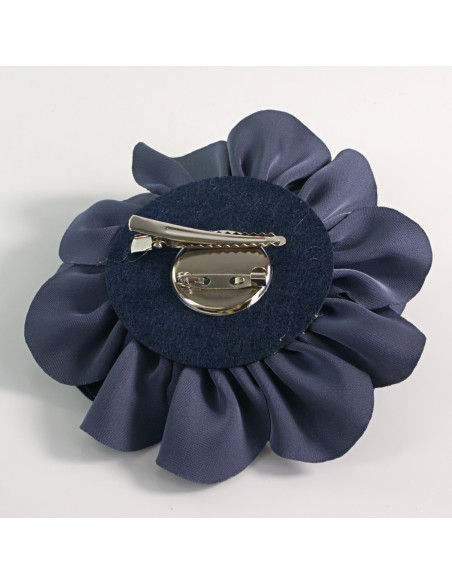 KWIAT Z MATERIAŁU RÓŻA BROSZKA PRZYPINKA LOLITA AKCESORIA 10 CM GRANATOWY