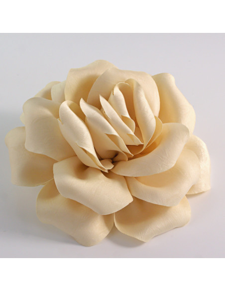 KWIAT Z MATERIAŁU RÓŻA BROSZKA PRZYPINKA LOLITA AKCESORIA 14 CM  KREMOWY