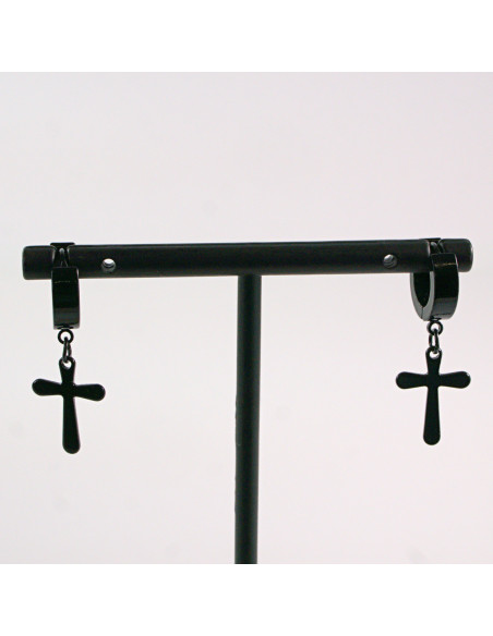 KOLCZYKI ZE STALI CHIRURGICZNEJ  LOLITA AKCESORIA CZARNE KRZYŻE KRZYŻ