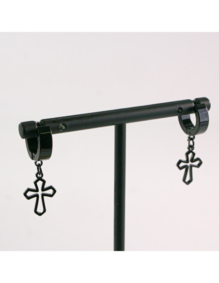 KOLCZYKI ZE STALI CHIRURGICZNEJ  LOLITA AKCESORIA CZARNE KRZYŻE KRZYŻ