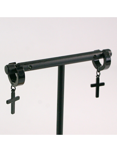 KOLCZYKI ZE STALI CHIRURGICZNEJ  LOLITA AKCESORIA CZARNE KRZYŻE KRZYŻ