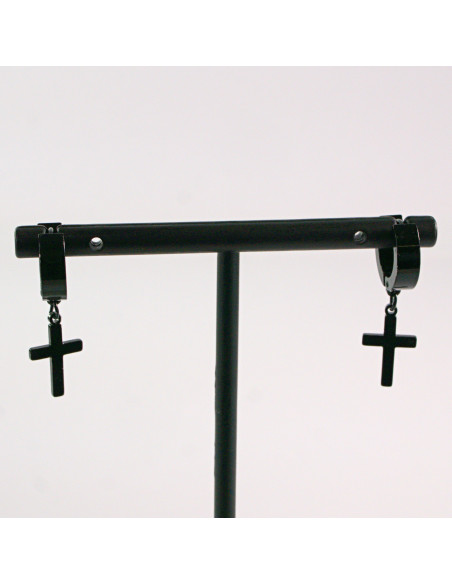 KOLCZYKI ZE STALI CHIRURGICZNEJ  LOLITA AKCESORIA CZARNE KRZYŻE KRZYŻ