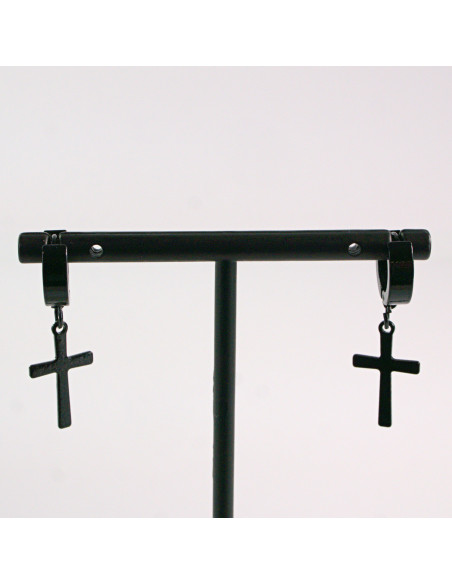 KOLCZYKI ZE STALI CHIRURGICZNEJ  LOLITA AKCESORIA CZARNE KRZYŻE KRZYŻ