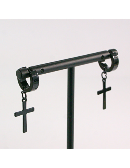 KOLCZYKI ZE STALI CHIRURGICZNEJ  LOLITA AKCESORIA CZARNE KRZYŻE KRZYŻ