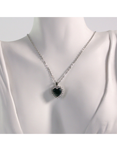 Naszyjnik ze stali chirurgicznej srebrny serce CZARNE Lolita Akcesoria