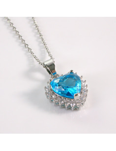 Naszyjnik ze stali chirurgicznej srebrny serce NIEBIESKIE...