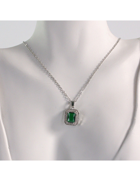 Naszyjnik ze stali chirurgicznej srebrny klasyk zielony Lolita Akcesoria