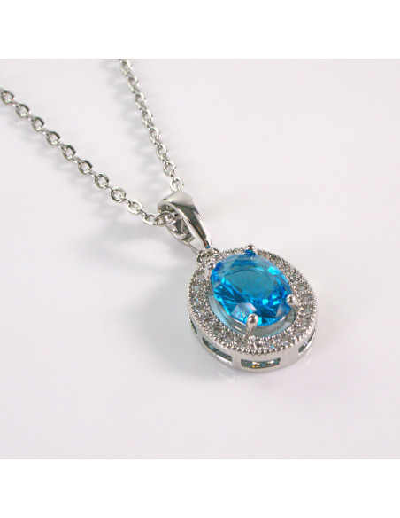 Naszyjnik ze stali chirurgicznej srebrny owalny niebieski Lolita Akcesoria