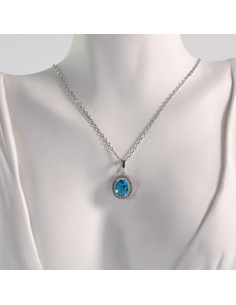 Naszyjnik ze stali chirurgicznej srebrny owalny niebieski... 2