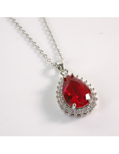 Naszyjnik ze stali chirurgicznej srebrny łezka czerwona...