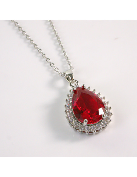 Naszyjnik ze stali chirurgicznej srebrny łezka czerwona Lolita Akcesoria